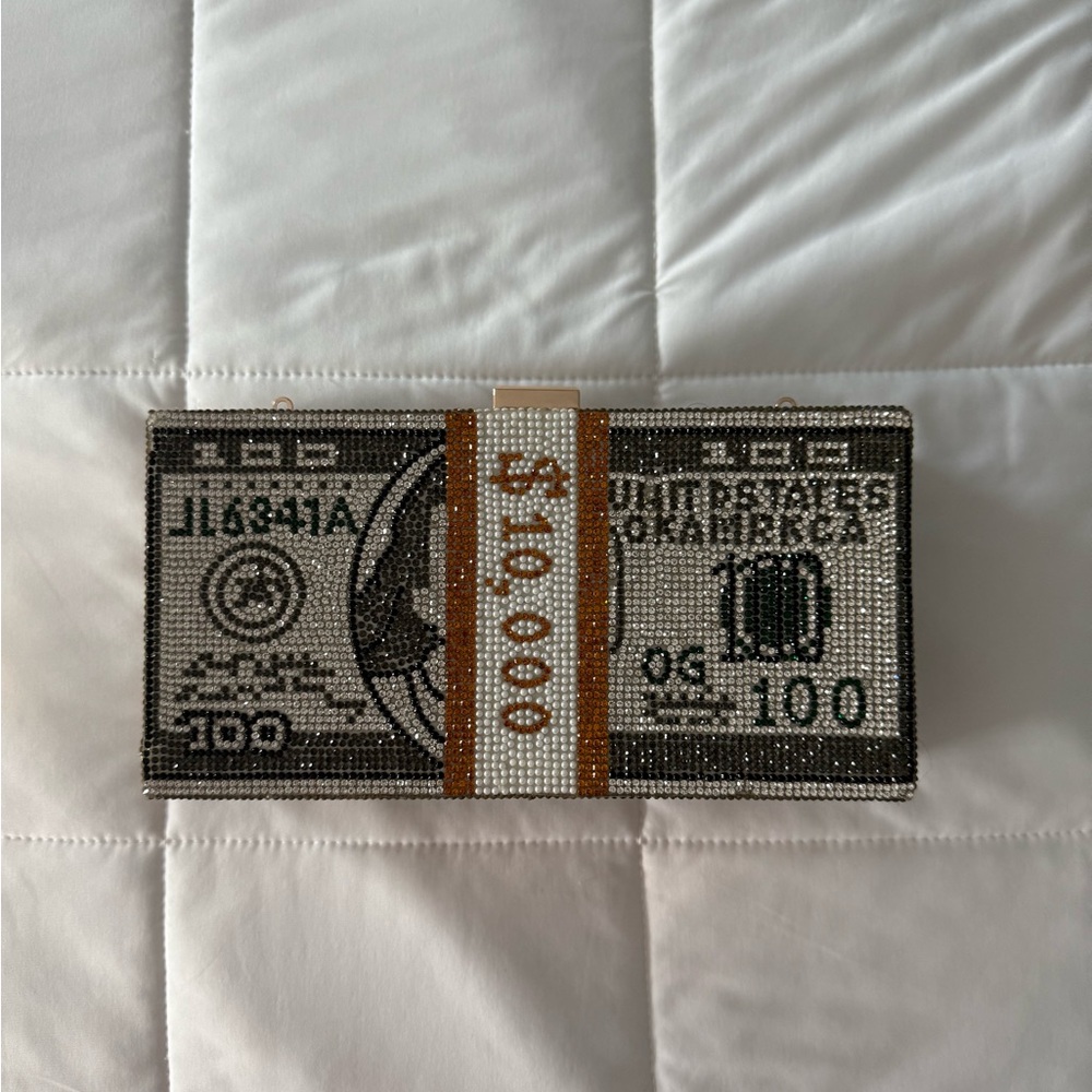 Crystal money stack clutch